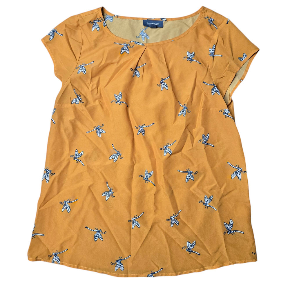 Modcloth Yellow Dragonfly Print Blouse Size:‎ M